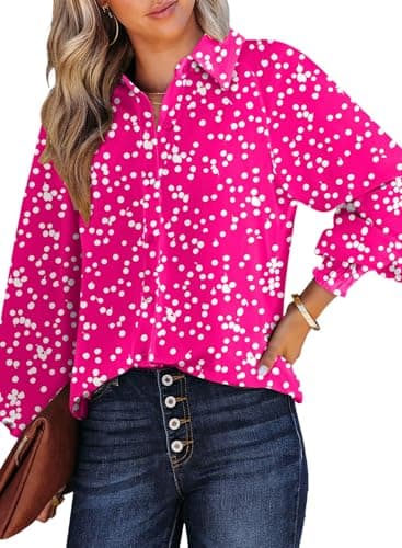 Dokotoo Womens Fall Tops for Women Long Sleeve Shirts 2026 Fashion Trendy Casual Dressy Fall Button Down Blouses T Shirts Allover Flower Print V Neck Business Work Tunic Bohemian Floral Top M Rose - Image 1