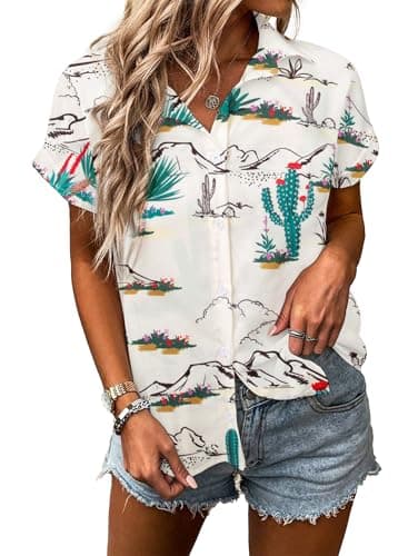 Western Shirt for Women Cowgirl Shirts Boho Graphic Button Down Country Concert Outfits Retro Cowboy Clothes Tops Beige - Image 1