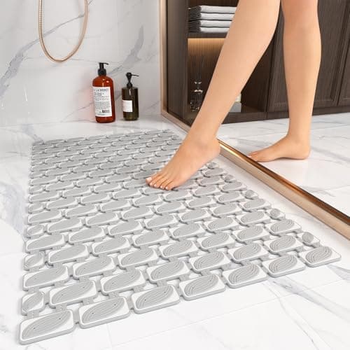 XIYUNTE Shower Mat Non Slip Bath Mat for Tub - 27 X 16 Inch TPE Bathtub Mat Non Slip Shower Mats for Inside Shower, Eco-Friendly Bath Tub Mat with Powerful Suction Cup, Easy to Cut and Dry, Light Grey - Image 1