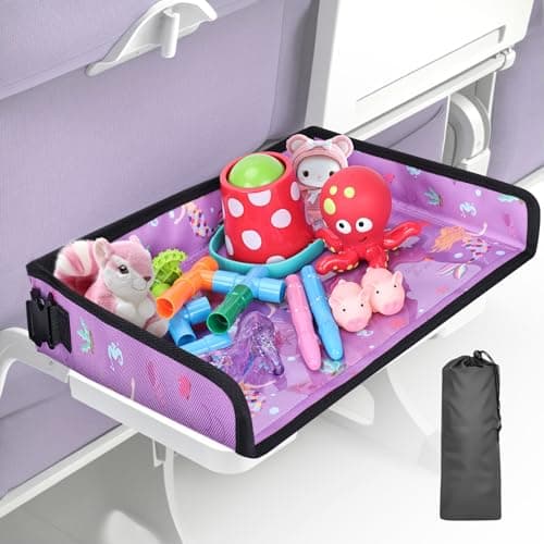 WENRENER Kids Tray Table Cover, Airplane Tray Cover with Pockets, Airplane Travel Essentials for Kids, Portable Airplane Must Haves for Toddler on Plane or Train and Flying Supplies (Purple) - Image 1