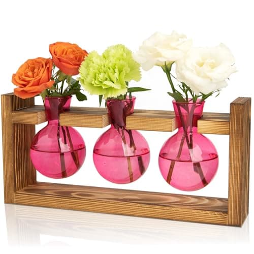XXXFLOWER Glass Plant Terrarium Propagation Station, Gifts for Mom Plant Lovers Wife Daughter, 3 Bulb Glass Vase Plant Terrarium Tabletop for Hydroponics Home Office Indoor Decor (Pink) - Image 1