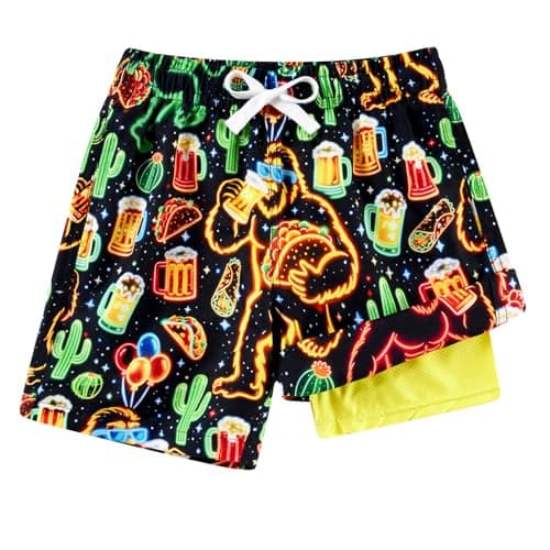 Cozople Big Boys Swimsuit with Compression Liner Hawaiian Fluorescent Animal Graphic Beach Board Short Quick Dry Anti Chafe - Image 1