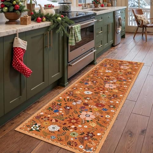 HiChiclife Runner Rug, Floral Rug, Long Rug for Hallway Kitchen,2'x 8',Orange - Image 1