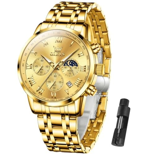 OLEVS Luxury Gold Watches for Men Stainless Steel Watches Chronograph Men Quartz Watch Classic Roman Dial Waterproof - Image 1
