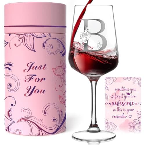 Personalized Wine Glasses with A-Z Custom Initials, Monogram Birthday Wine Gifts for Women, Mom, Wife, Sister, Friend – Elegant Custom Drinking Glass Comes with Gift Box and Greeting Card (B) - Image 1
