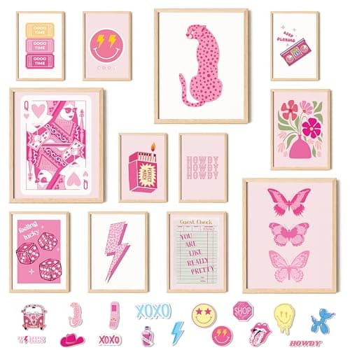 97 Decor Cute Preppy Room Decor Aesthetic - Pink Preppy Posters for Bedroom, Trendy Prints for Wall Decorations, Light Pink Art Retro Pictures, Dorm Wall Art for College Teen Girl Apartment (Unframed)