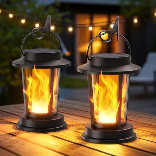 TuyLuxe Solar Lanterns Outdoor Waterproof, Upgraded Flickering Flame Solar Lights Outdoor, Solar Powered Lanterns Decorative, Hanging Solar Lantern for Garden Yard Patio Path Porch Tree Decor 2 Pack - Image 1