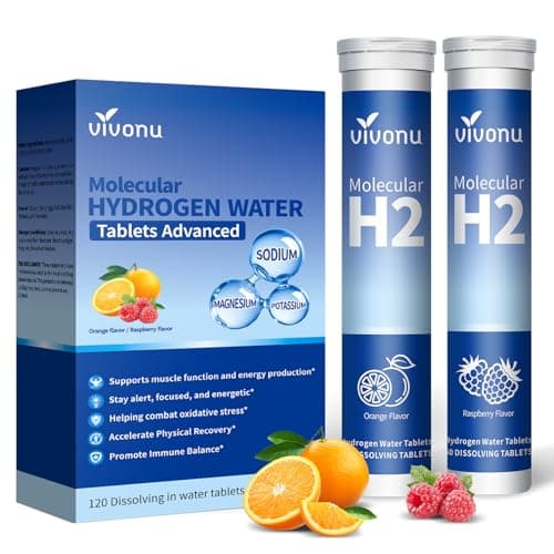VivoNu Hydrogen Water Tablets with Electrolytes & Magnesium Complex, Vitamin C & D | 2 Flavors Pack (Orange & Raspberry) | Zero Sugar Electrolyte Powder Alternative for Rapid Hydration & Recovery - Image 1