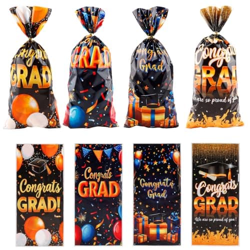 LERCTH Graduation Cap Drawstring Bags & Cellophane Treat Bags,Plastic Candy Bags with Twist Ties, Food Grade Favor Bags for Graduates, Students, Teachers, Classmates & Graduation Party Supplies - Image 1