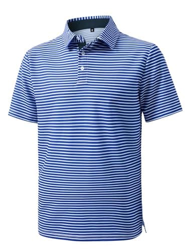 JEMLDL Golf Polo Shirts for Men Dry Fit Summer Short Sleeve Performance Moisture Wicking Casual Printed Collared Polo Shirt Blue Stripes 3XL - Image 1