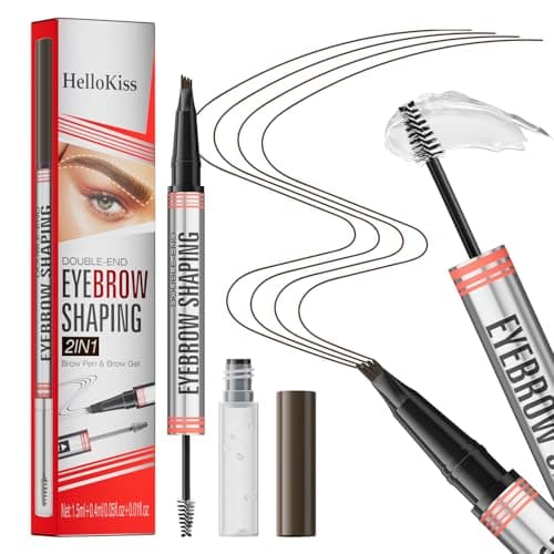 Microblading Eyebrow Pencil,QIC Eyebrow 4 Tip Brow Pencil,Waterproof 2-in-1 Brow Pen and Sealing Brow Gel Contouring Pen for Natural Looking Eyebrows(Dark Brown)