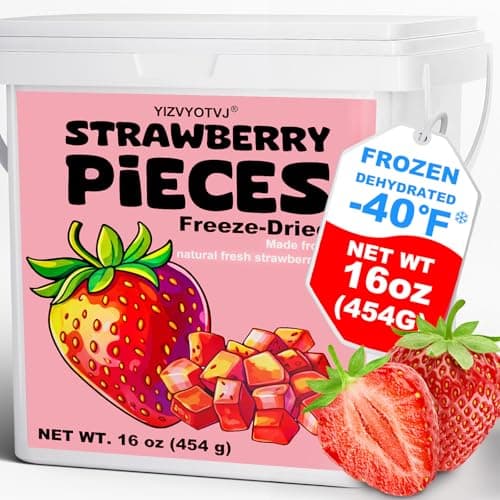 16 oz Freeze Dried Strawberry Pieces - Resealable Bucket Dehydrated Strawberries - No Added Sugar Snack for Smoothies, Oatmeal, Yogurt, Baking, Dessert & Trail Mix - Image 1