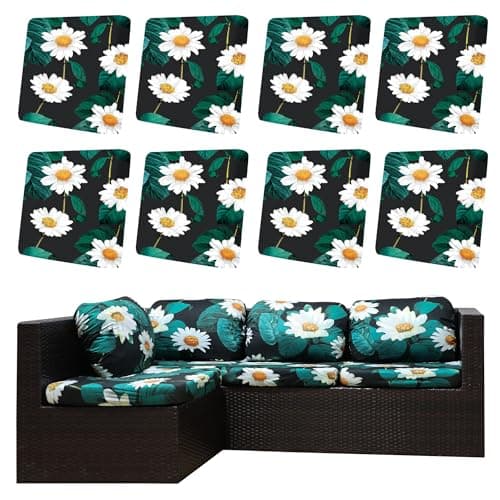 DREAHOTEXTIL 8Pcs Outdoor Cushion Covers, Patio Cushion Covers,Stretch Elastic Slipcovers, Replacement Washable & Reusable Furniture Protector for Patio Couch (Daisy,Cover Only)