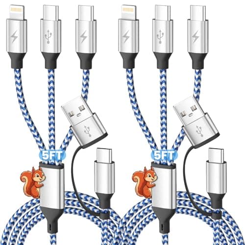 Jogrytece 6 in 1 Multiple Charging Cable, 2Pack 5Ft Multi Chargers Cord for All Devices Braided USB A/C to Dual Type C/IP Ports Universal Charger Cable for iPhone Series/Galaxy/Tablets/PS and More - Image 1