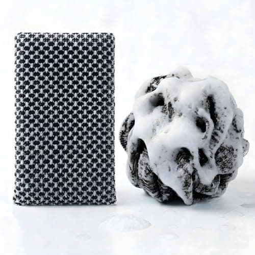 DOCKOMO African Net Sponge - 40-Inch Long Exfoliating Body Scrubber for Shower - Fast-Drying Nylon Mesh Wash Net & Sapo Sponge for Back Scrubbing & Smoother Skin (Black Grid) - Image 1