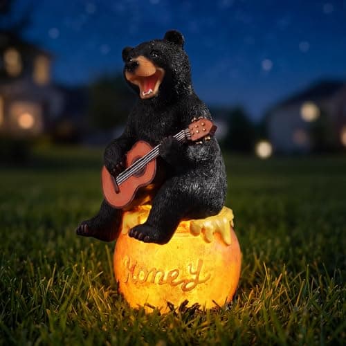 PETAFLOP Solar Garden Statues Bear Decor, Bear Figurines with Glowing Honey Jar for Patio Balcony Lawn Yard Decorations, Outdoor Father’s Day Birthday Housewarming Gifts for Women, Mom - Image 1