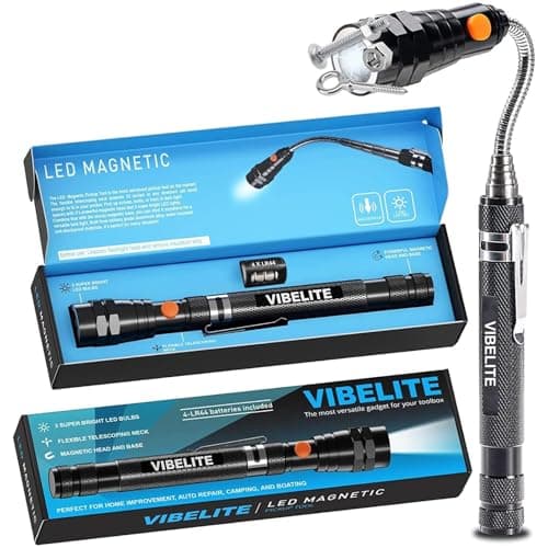 VIBELITE Extendable Magnetic Flashlight with Telescoping Magnet Pickup Tool-Fathers Day Dad Gifts for Husband, Dad, Men, Women, Him, Mechanic, Birthday Gifts for Men, Cool Gadget, Black - Image 1