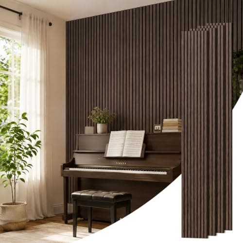 PIWA Wood Slat Acoustic Wall Panels, 4 Packs 92.9" x 11.8" Dark Walnut Soundproof Panel For Interior Wall Decor Noise Absorbing-3D Textured Wooden Panel Sound-Absorbing for Home, Office, Studio - Image 1
