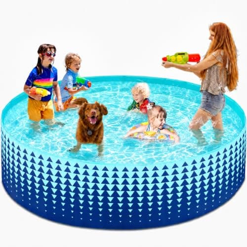 Jasonwell Foldable Dog Kiddie Pool - Hard Plastic Kids Paddling Pool Toddler Baby Swimming Pools for Backyard Collapsible Whelping Box Pet Doggie Cats Wading Pools Bathtub for Puppy Large Dogs 97In,G - Image 1