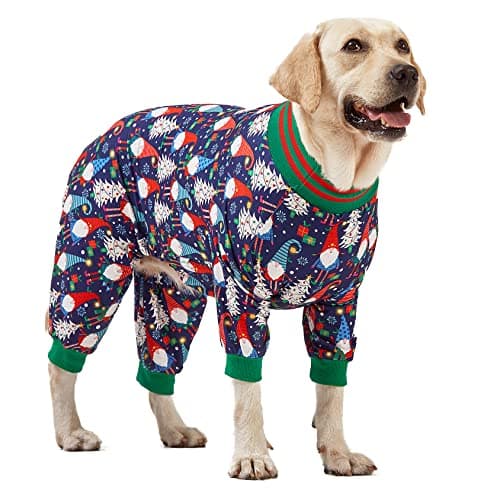 LovinPet Large Dog Christmas Pajamas - Christmas Outfit Xmas Holiday Costume for Dogs, Lightweight Pullover, A Gnome to FA La Navy Prints Large Dog PJ's Pitbull Clothes, XL - Image 1