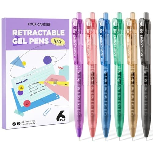 Four Candies 6Pack 0.5mm Black Ink Quick Dry Retractable Gel Pen Set, Cute Transparent Pastel Fine Point Note Taking Aesthetic lnk Pens, Comfort Grip Drawing Writing School Office Home - Image 1