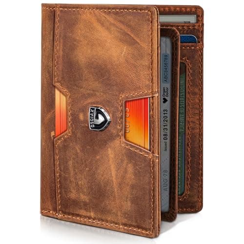 GSOIAX Wallet for Men, Slim Top Grain Leather Wallet with 13 Card Slots & 1 Bill Compartment - RFID Blocking Thin Minimalist Bifold, Front Pocket Credit Card Holder, Mens Birthday Gift (Brown) - Image 1