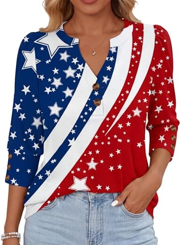 ANRABESS Womens Tops 3/4 Sleeve Casual Henley Shirts V Neck Buttons Dressy Work Business Blouses 2026 Spring Trendy Clothes Small - Image 1