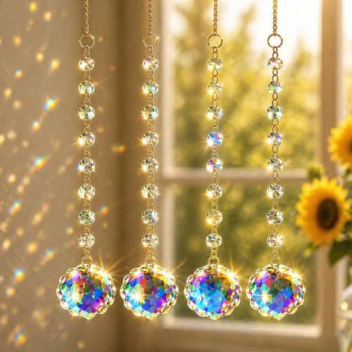 4Pcs Sun Catcher Crystals for Window Hanging, 18.1Inch Prism Suncatcher Rainbow Maker Crystals for Home Garden Decor Lamp Chandelier Lamp Prisms Wedding Party Xmas Gift - Image 1