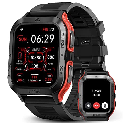 AMAZTIM Smart Watch, 60 Days Extra-Long Battery, 50M Waterproof, Rugged Military Bluetooth Call(Answer/Dial Calls), 1.85" Ultra Large HD Display, AI Voice Assistant, Compatible for Android and iOS-Red - Image 1