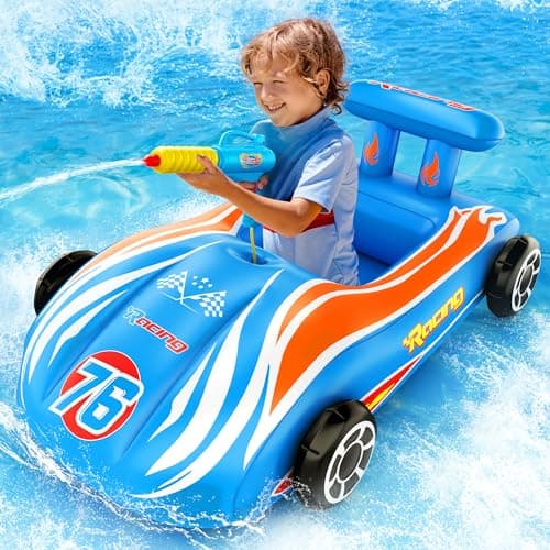 ZIZZ Pool Floats Kids Toys with Water Gun - Inflatable Ride-on Pool Toys for Kids Ages 4-8 Race Car Toddlers Pool Float Summer Outdoor Swimming Pool Toys Games for Boys Girls Fun Summer Water Toys - Image 1