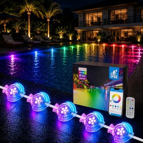 50Ft Pool Lights for Inground & Above Ground Pool, 120V-240V AC into 24V DC, Plug-in 8 Lamp Smart Pool Lights with App/Remote Control, IP68 Waterproof, RGB+IC Underwater Light for Pool Party Decor - Image 1