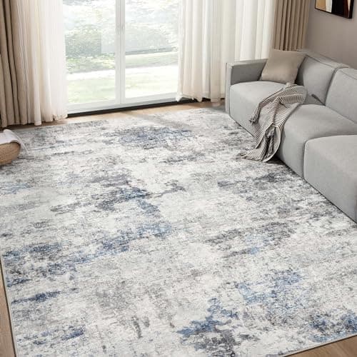 DMOYEST 6x9 Area Rug - Washable & Non Slip Indoor Rug for Living Room, Kid & Pet Friendly Abstract Low Pile Soft Carpet for Bedroom and Dining Room - Grey Blue - Image 1