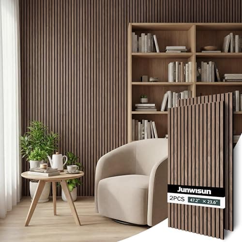 Acoustic Wall Panels, 2 Pack Wood Slat Wall Panel, Soundproof Wall Panels, 3D Textured Wall Decor for Ceiling and Wall, 47.2" x 23.6", in Walnut Finish - Image 1