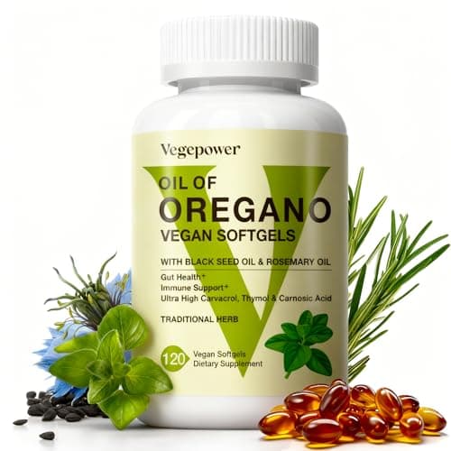 VEGEPOWER Oil of Oregano Vegan Softgels, Oregano Oil with Black Seed Oil & Rosemary, 4 in 1 Organic Oregano Capsules Supplement for Immune Support, Digestion Health - Wild, Non-GMO, 120 Ct - Image 1