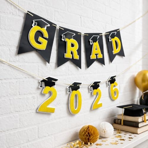 Graduation Decorations 2026– DIY 3D Congrats Grad 2026 Banner Black and Gold Layered Grad Party Decor for School and Home Graduation Photo Backdrop (Black) - Image 1