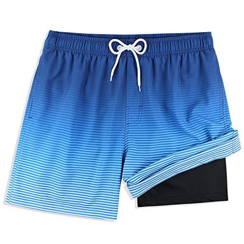 MILANKERR Mens Compression 5.5 inch Lined Trunks Men's Shorts Swim(Middleblue Stripes, X-Large) - Image 1