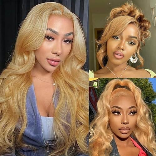 ROOMOOD 27# Ash Blonde Human Hair Lace Frontal Wig Body Wave 180% Density 13x6 Lace Front Wig Pre Plucked Natural Hairline for Women(28inch)