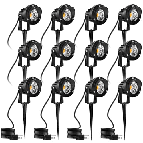 Romwish Outdoor Landscape Spotlights 12W, 120V Plug-in LED Landscape Lighting, 1200LM IP65 Waterproof, Adjustable Spot Lights for Yard, Garden, Tree & Driveway, 3000K Warm White, 12 Pack - Image 1