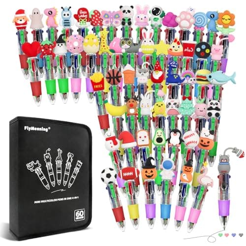 FlyMeaning 60Pcs Mini Multicolor Pens in One, 4-in-1 Cute Pens Bulk for Party Favors and Birthdays Gifts, Fun Kawaii Ballpoint Pen for Classroom Student Prizes & School Supplies