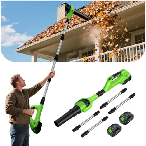 Hooseen Roof Gutter Cleaning from The Ground, 40V Leaf Blowers Cordless with 2 Battery, Adjustable Pole (98inch)3 Speed Modes 500CFM/180MPH for Gutter Cleaner Extension Attachment Kit for Garden,House - Image 1