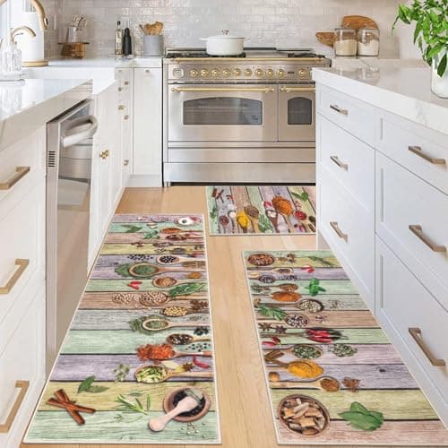 Vaukki Boho Kitchen Rug Sets 3 Pieces, Washable Kitchen Mats for Floor, Non Slip Soft Kitchen Area Rug Floor Mat for Kitchen, Laundry Room and Hallway (Spice-Colorful, 20''x32''+20''x47''+20''x59'') - Image 1