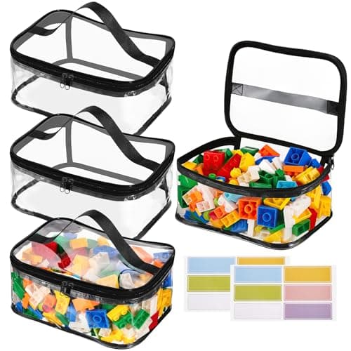 4 Packs Clear Toy Storage Bags, PVC Waterproof Toy Organizer with Zip Reusable Bags for Building Blocks, Board Game, Puzzles, Kids Books, Stationery - Image 1