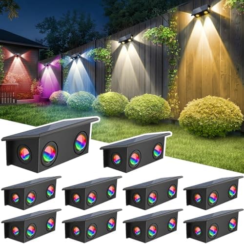 T-SUN Solar Fence Lights Outdoor, Waterproof 8 Mode RGB & Warm White Fence Solar Lights Outdoor, Dusk to Dawn Solar Powered Wall Lights for Backyard Patio Step Deck Railing Pool,10 Pack - Image 1