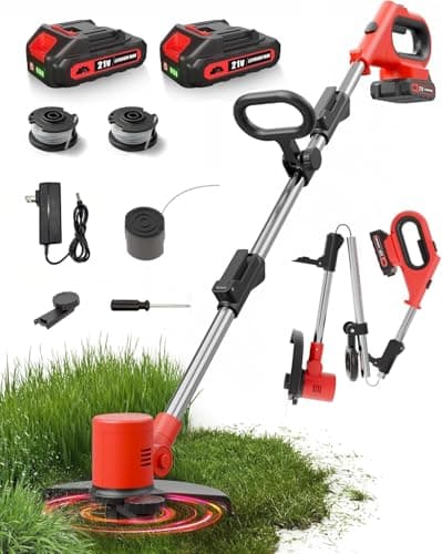 Electric Weed Eater 21V, Battery Powered Cordless String Trimmer, Weed Trimmer with Auto Line Feed, Weed Wacker Lawn Edger with 2 x 2.0Ah Battery and Fast Charger - Image 1