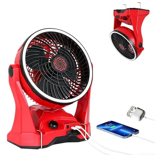 Cordless Battery Operated Fan Compatible with Milwaukee M18 18V Battery, 10in Portable Rechargeable Fan Variable Speed Hanging Hook Up to 4.5 Hrs Runtime for Camping, Jobsite, Outdoor(NO Battery) - Image 1
