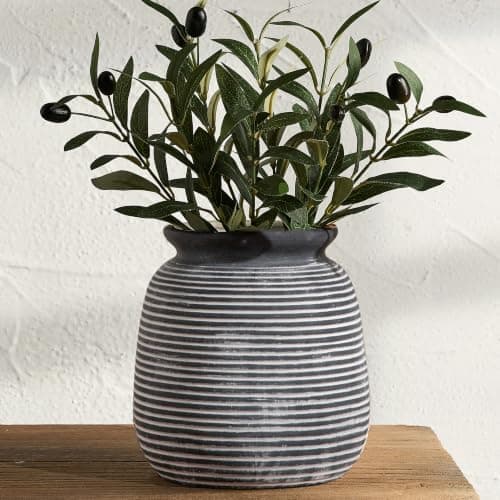 Ceramic Rustic Vase,7.48" Flowers Pottery Vases Home Decor Round Wide-Mouth Farmhouse Decorative Vase for Flowers Pampas for Table Living Room Entryway Mantel Shelf Kitchen Bathroom Bedroom - Image 1