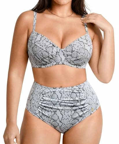 Popilush High Waisted Bikini Sets for Women Tummy Control Two Piece Shapewear Swimsuit Ruched Push Up Bathing Suit - Image 1