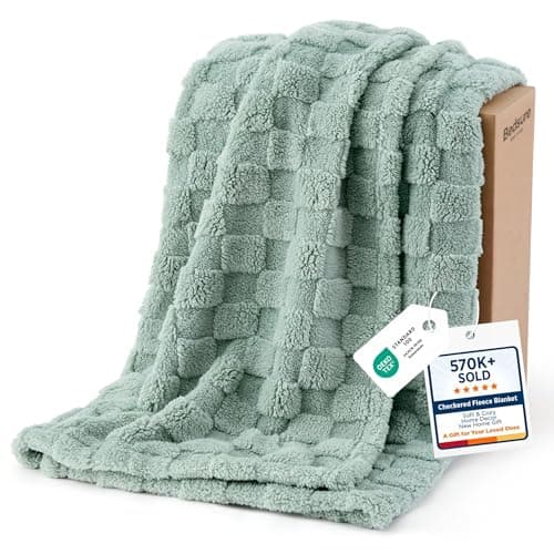 Bedsure GentleSoft Sage Green Throw Blanket for Couch - Checkered Cute Fleece Blankets, Soft Cozy Spring Summer Throw for Bedroom Home Decor Gifts for Girls, Green, 50x60 Inches - Image 1