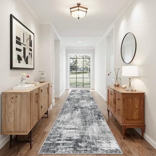 Ruicharm Grey Runner Rugs for Hallway: Abstract Washable Runner Rug 2x12 for Entryway Kitchen Bedroom Bathroom - Modern Cozy Home Decor Long Carpet Mat Stain-Resistant - Dark Grey - Image 1