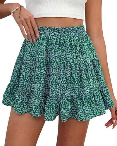 BTFBM Summer Skirts for Women 2026 Floral High Waist Shorts Underneath Boho Tiered Flowy Tennis Skorts Casual Mini Skirt(Floral Green Blue, Medium) - Image 1